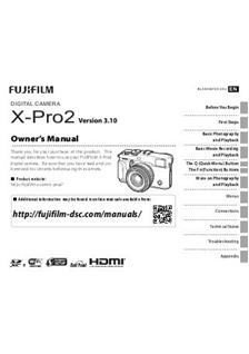 Fujifilm X Pro 2 Version 3.10 manual. Camera Instructions.